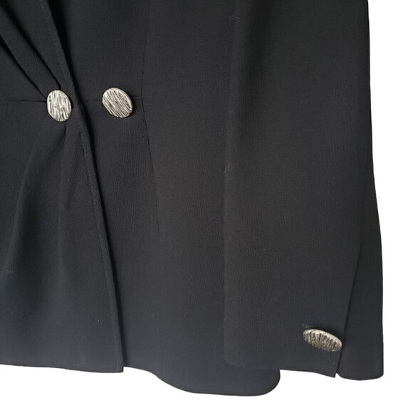 Vintage Ungaro Wool Blazer Collarless V-neck Two Button Pleated Front Black - Picture 5 of 10